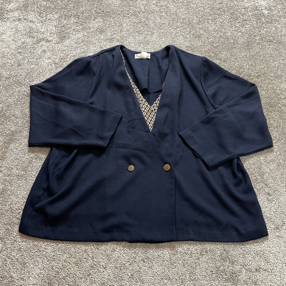 Draper's & Damon's Blazer Jacket Womens 24W Navy Blue Suit Formal Dress 2 Button